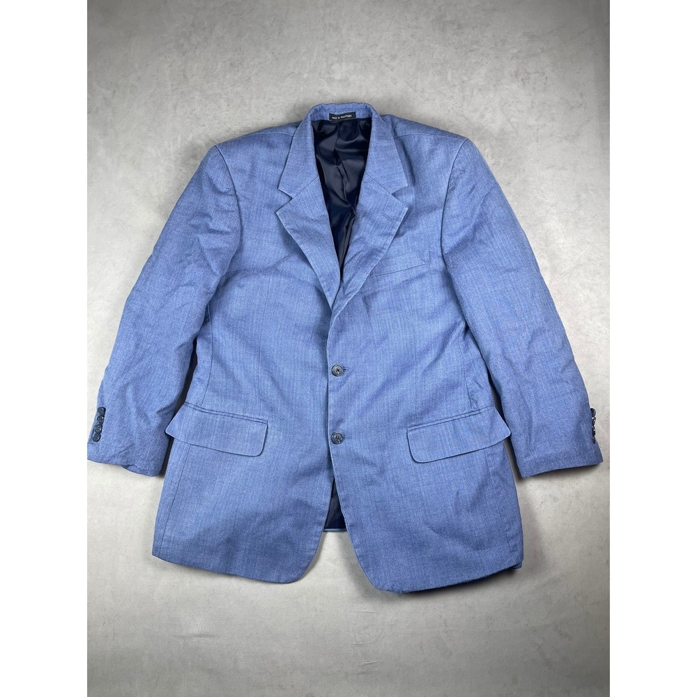 Lacrosse Mens Blue Silk Wool Herringbone Blazer Sport Coat 40R Two Button